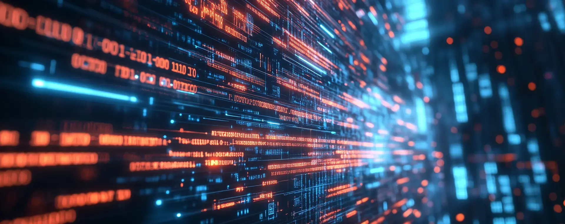 leuchtende Datenströme in einer digitalen Landschaft bei Nacht