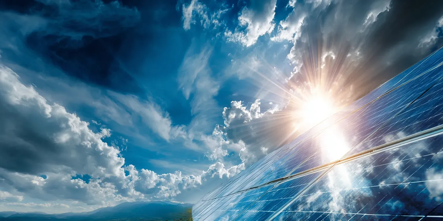 Sonne die auf ein Solarpannel scheint