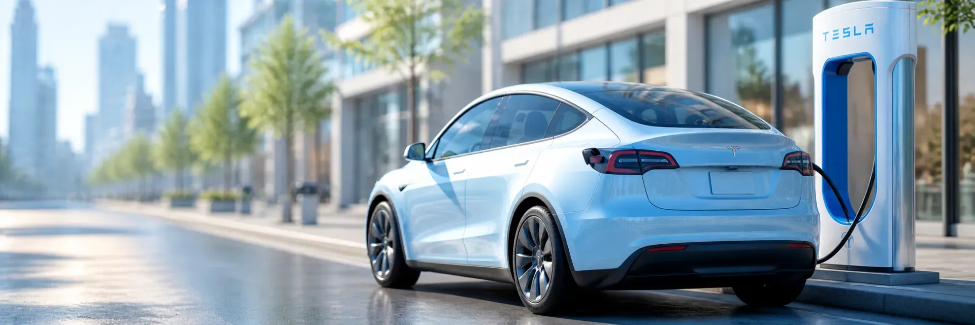 Ein Tesla an einer Ladestation
