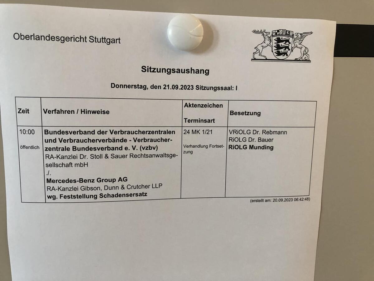 Aushang am OLG Stuttgart