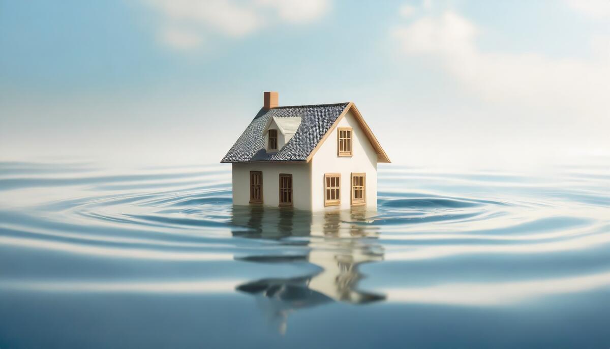 Ein Haus steht im Hochwasser