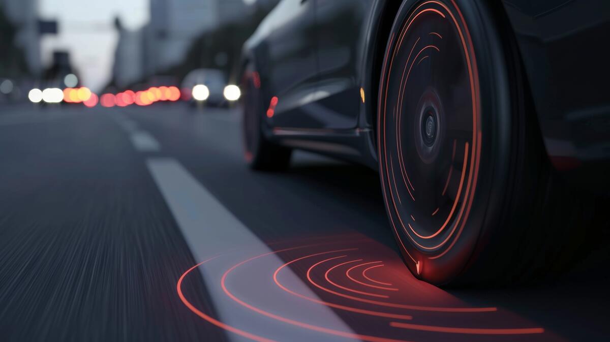 Ein Teilausschnitt eines Auto - Hinterrad bremst