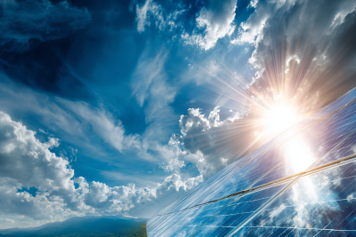 Sonne die auf ein Solarpannel scheint