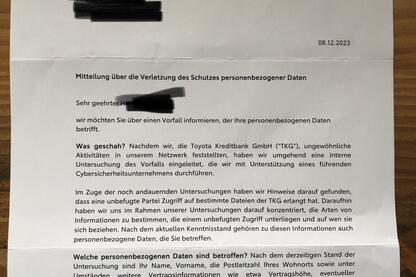 Schreiben Toyota Financial Serices