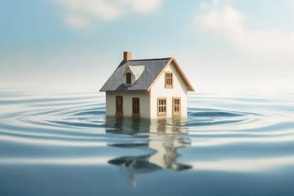 Ein Haus steht im Hochwasser