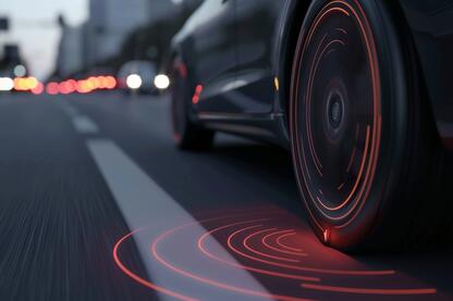 Ein Teilausschnitt eines Auto - Hinterrad bremst